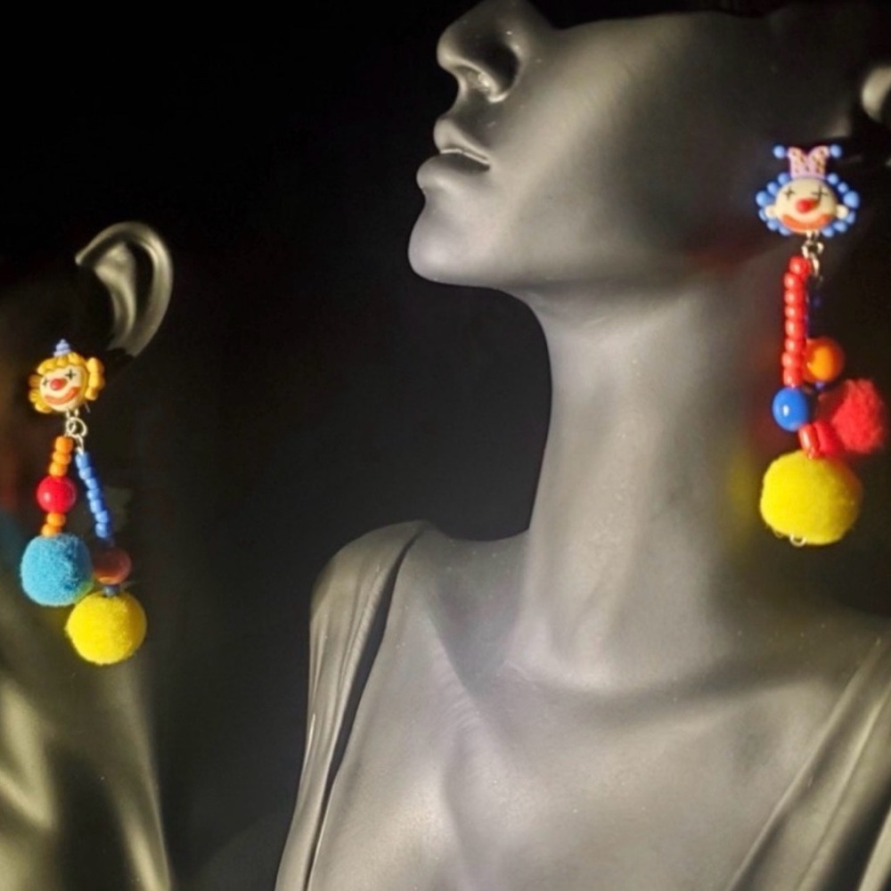 Colorful Pom-Pom Clown Drop Earrings - Multicolor